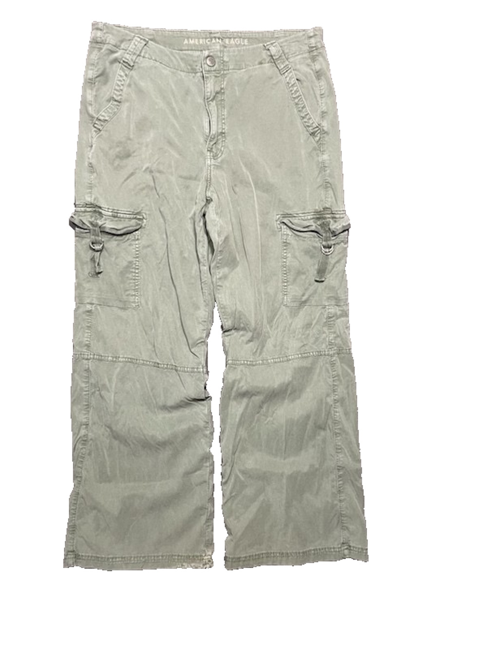 American Eagle Pants Womens 10 Green Cargo Super High Rise Baggy Wide Leg